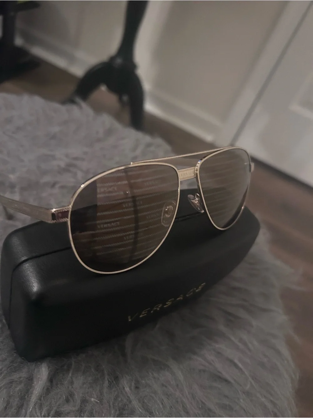 Versace Men’s Gold Frame Brown Mirrored Aviator Sunglasses
